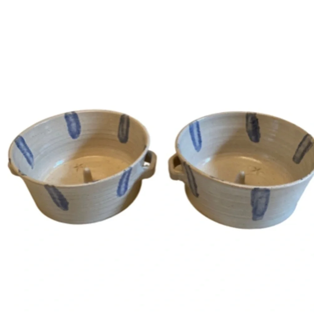 Vtg‎ 90s Dixieland Apple Baker Set Seagrove Pottery Blue White Randy Sandy James
